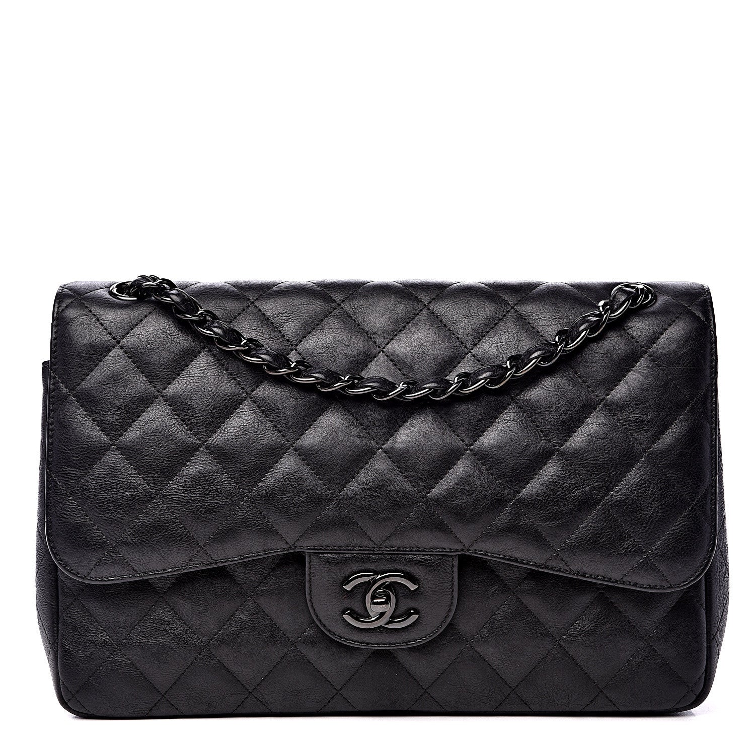 Chanel Crumpled Calfskin Quilted Jumbo Double Flap So Black 1 of 15