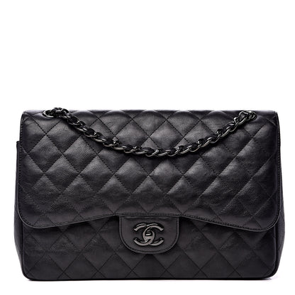Chanel Crumpled Calfskin Quilted Jumbo Double Flap So Black 1 of 15