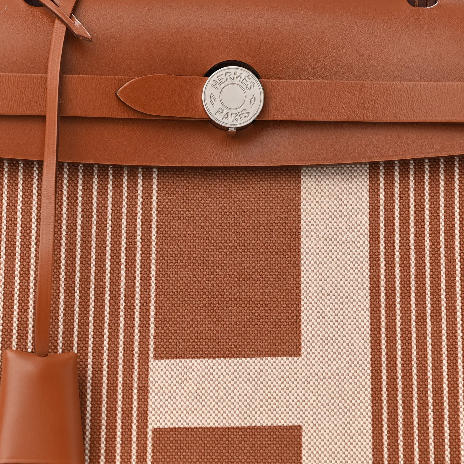Hermes Vache Hunter Toile H Vibration Herbag Zip Retourne 31 PM Fauve Ecru Beige 9 of 14
