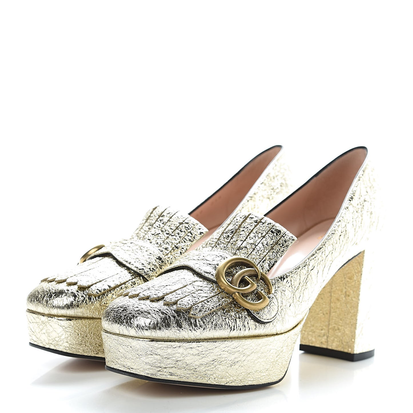 Galassia GG Marmont Fringe Platform Loafer Pumps 40 Platino