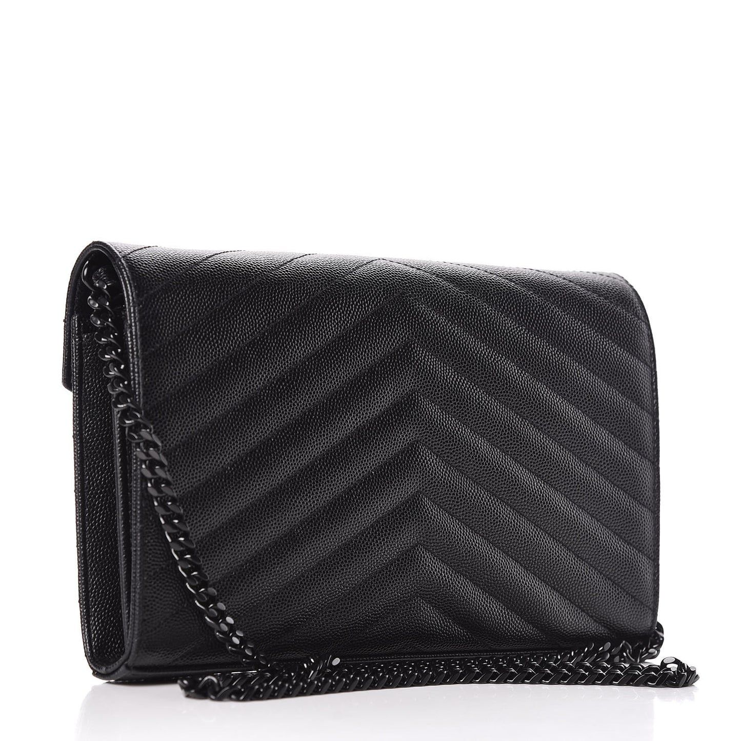Grain De Poudre Matelasse Chevron Monogram Chain Wallet Black