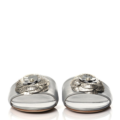 Chanel Metallic Lambskin Camellia Pearl Slides 37 Grey Silver 3 of 10
