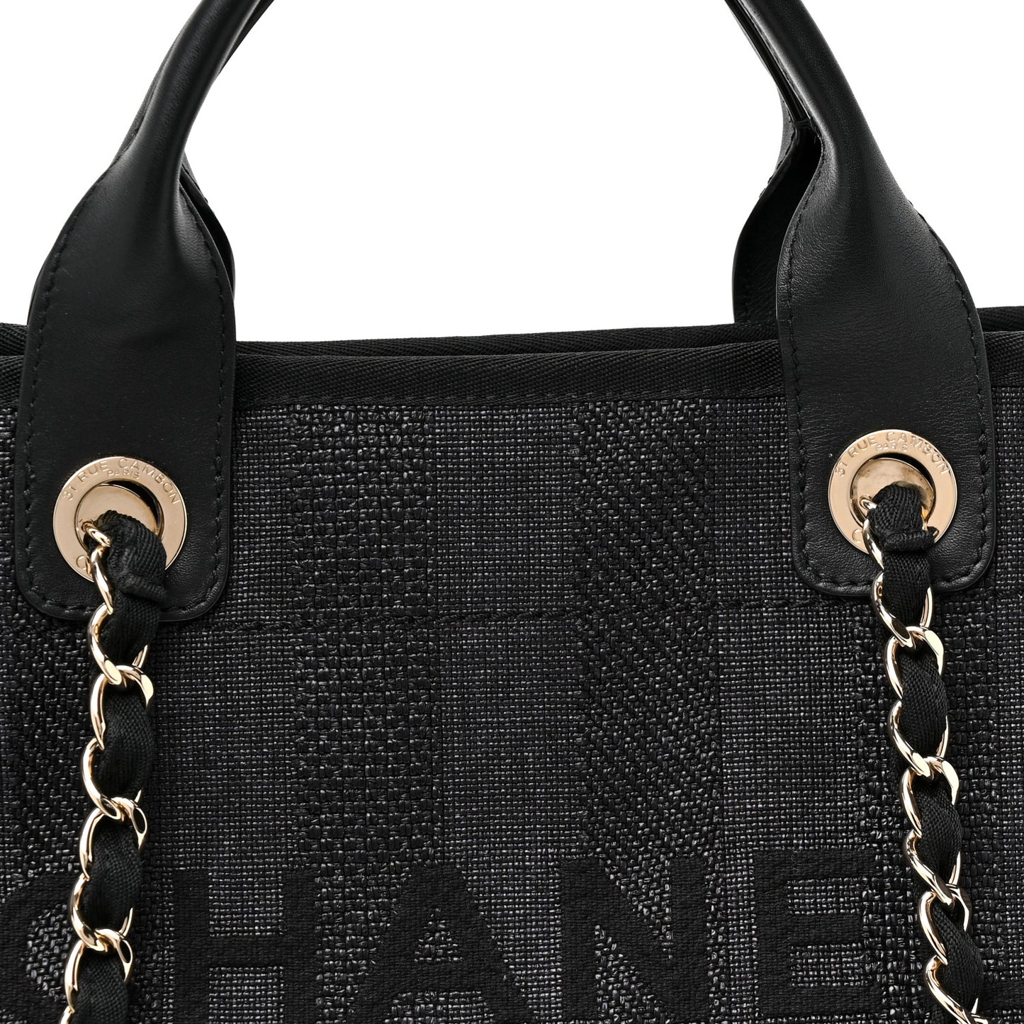 Mixed Fibers Calfskin Striped Medium Deauville Tote Black