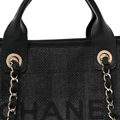 Chanel Mixed Fibers Calfskin Striped Medium Deauville Tote Black 8 of 10