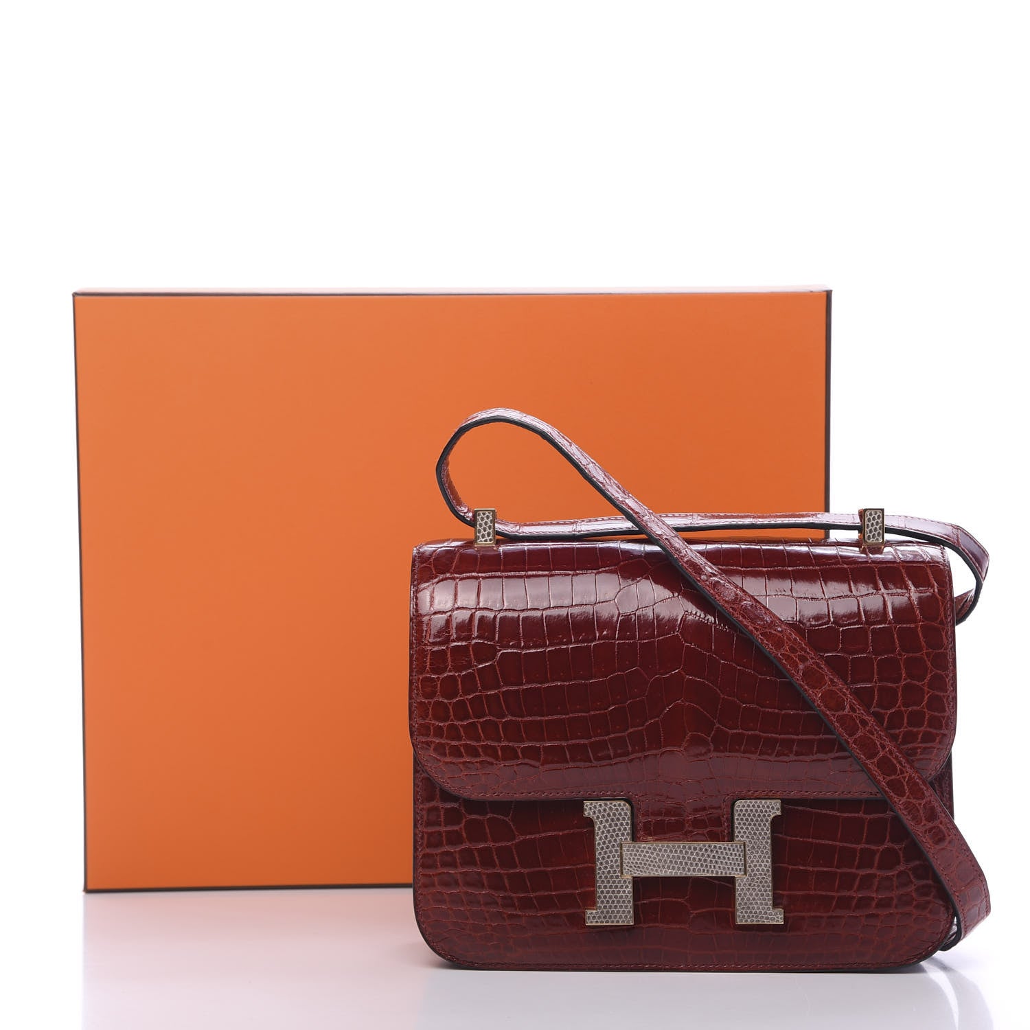 Hermes Shiny Niloticus Crocodile Lizard Marquette Constance 24 Rouge H 22 of 22