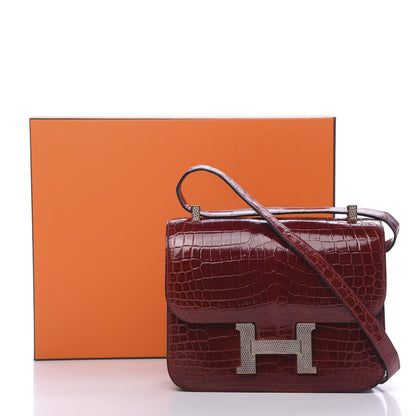 Hermes Shiny Niloticus Crocodile Lizard Marquette Constance 24 Rouge H 22 of 22