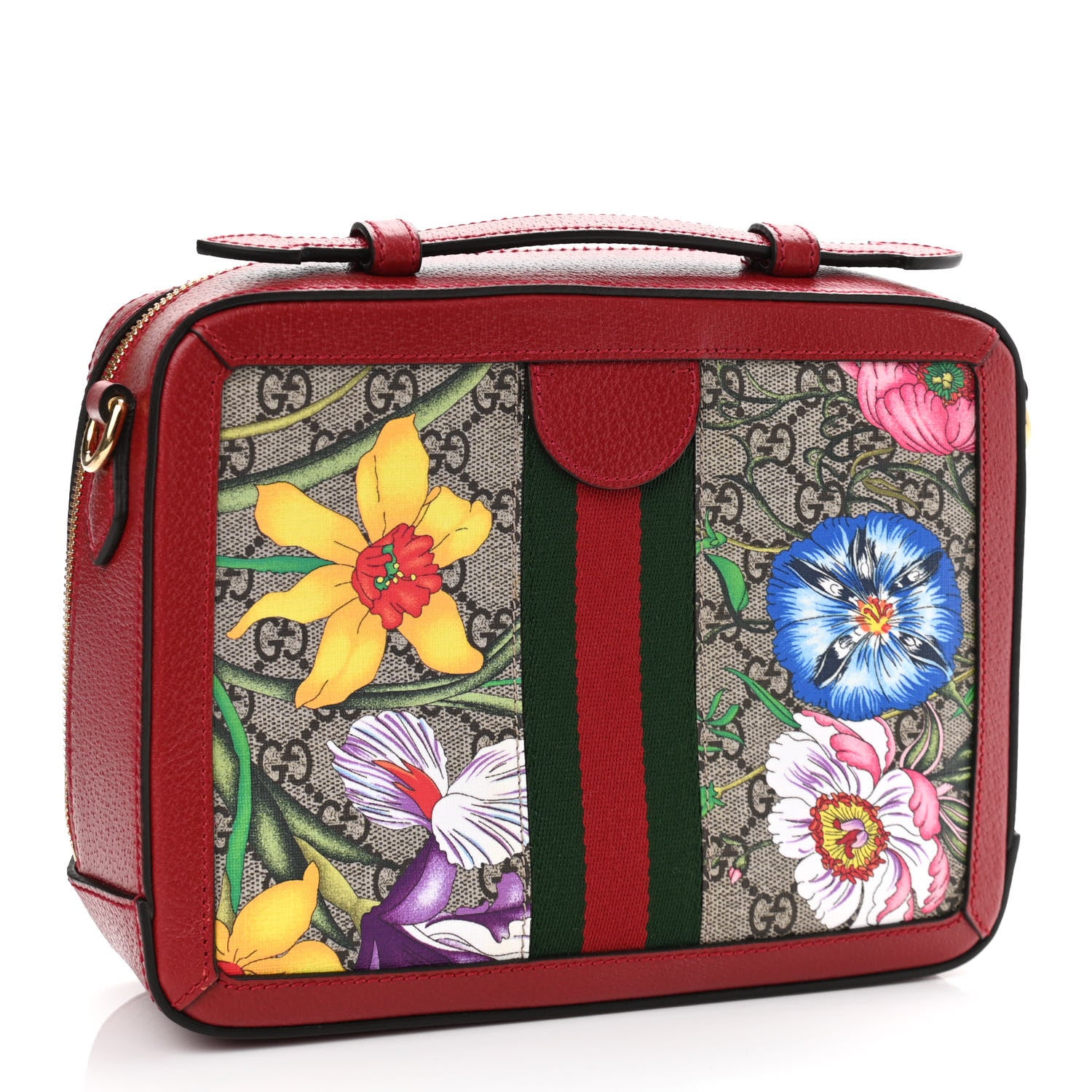Gucci GG Supreme Monogram Flora Web Small Ophidia Top Handle Shoulder Bag Hibiscus Red 3 of 11