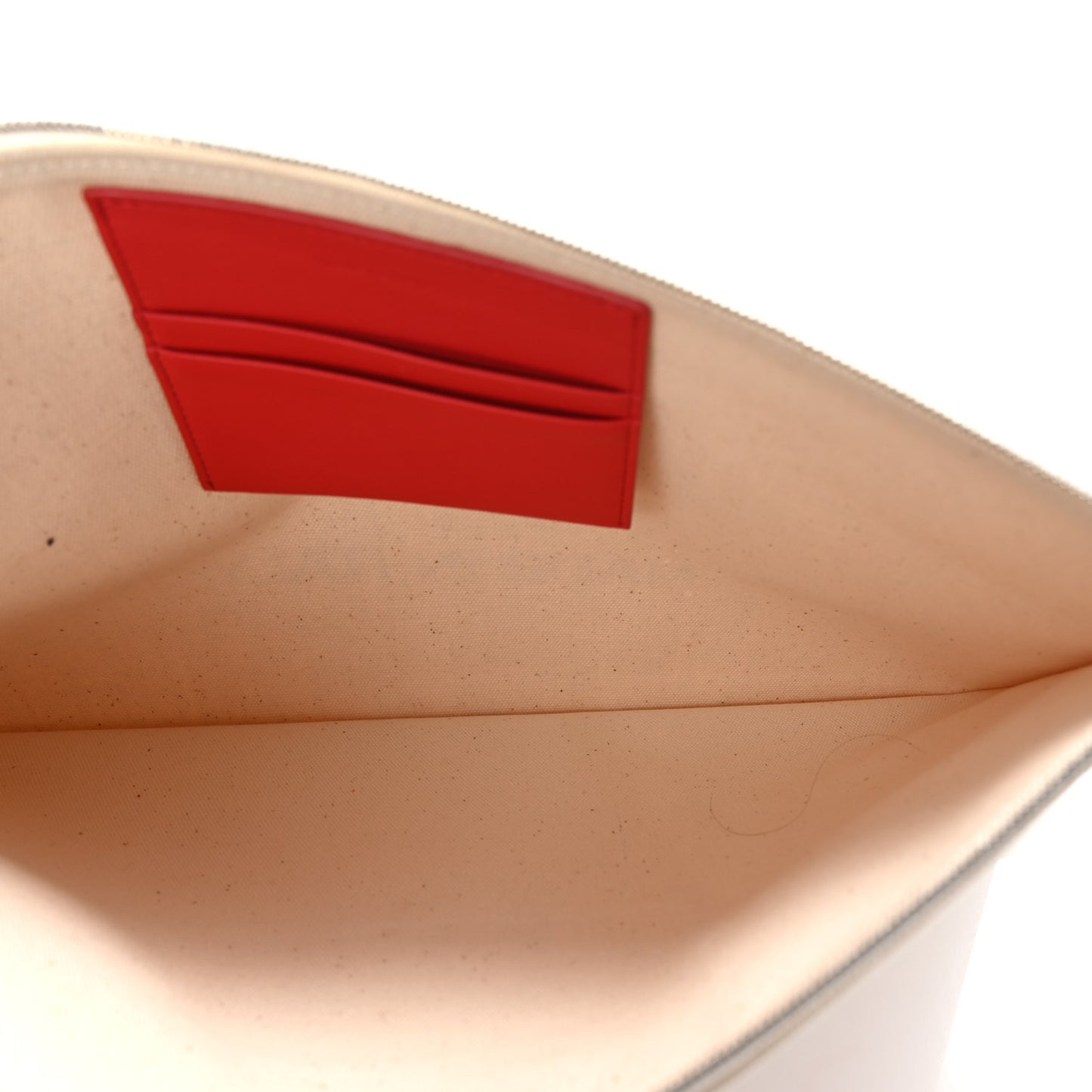 Cotton Canvas Calfskin Made In Large Pouch Red