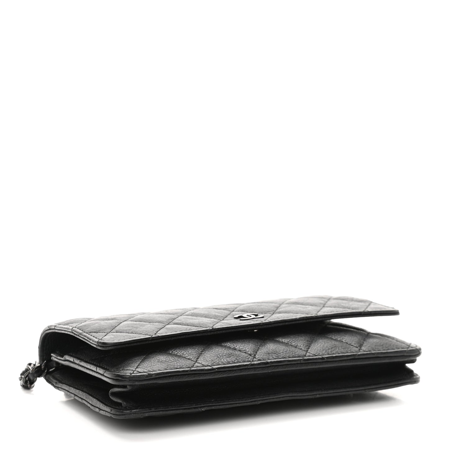 Crumpled Calfskin Quilted Wallet On Chain WOC So Black