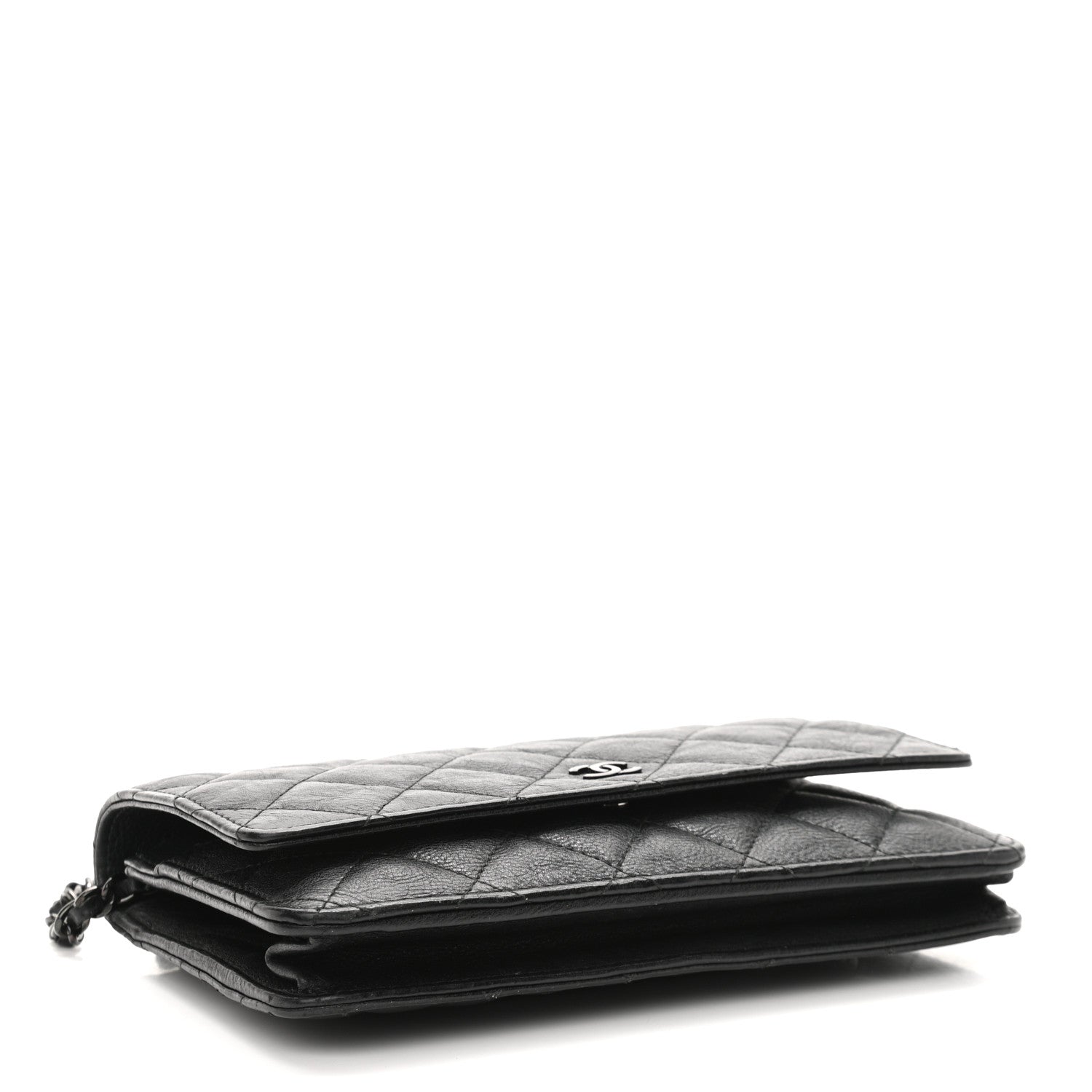 Chanel Crumpled Calfskin Quilted Wallet On Chain WOC So Black 4 of 12