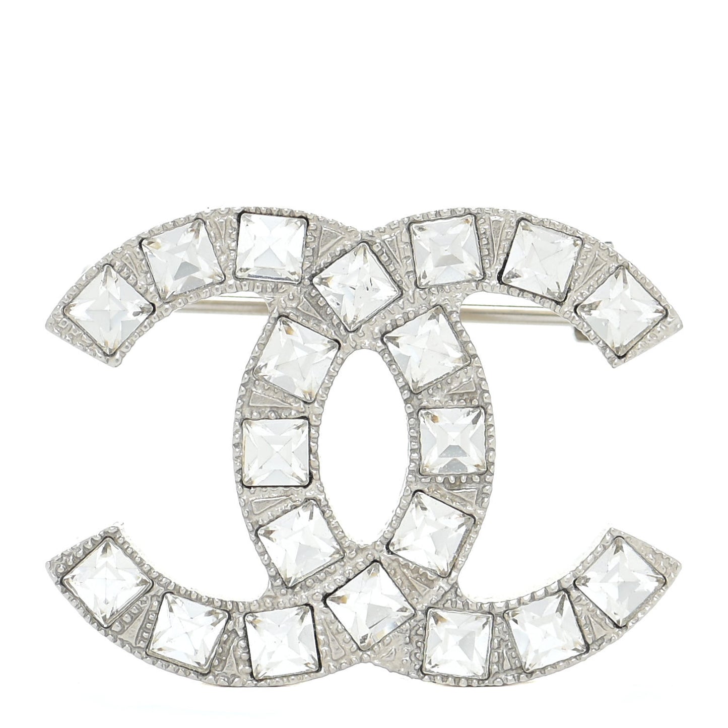 Crystal Baguette CC Mini Brooch Silver