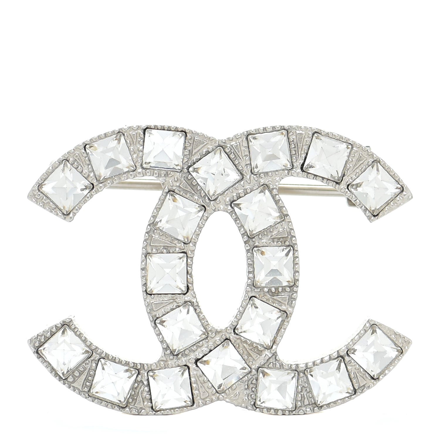 Chanel Crystal Baguette CC Mini Brooch Silver 1 of 6