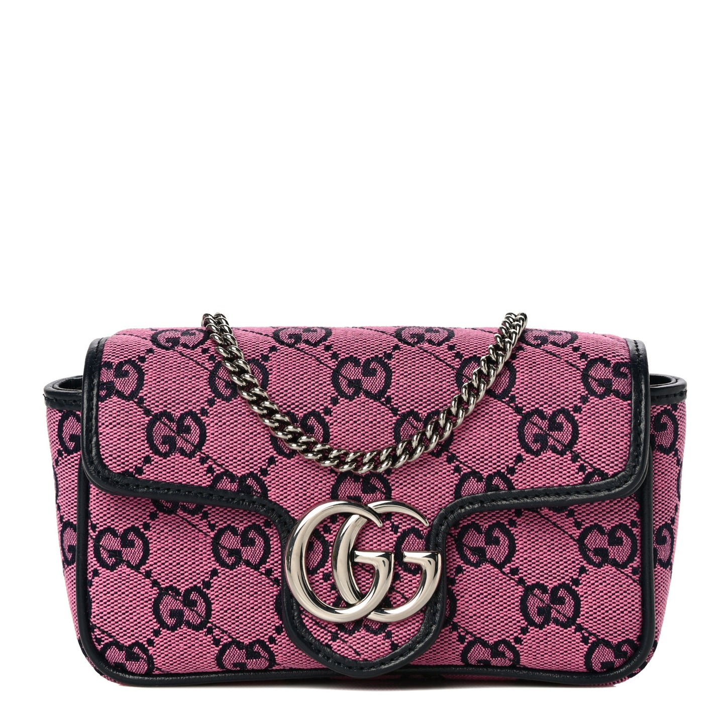 Monogram Multicolor Matelasse Diagonal Super Mini GG Marmont Shoulder Bag Pink Blue