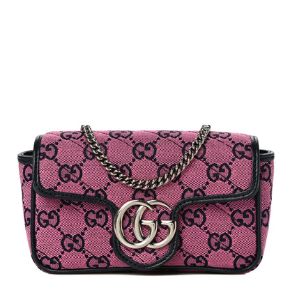 Gucci Monogram Multicolor Matelasse Diagonal Super Mini GG Marmont Shoulder Bag Pink Blue 1 of 11