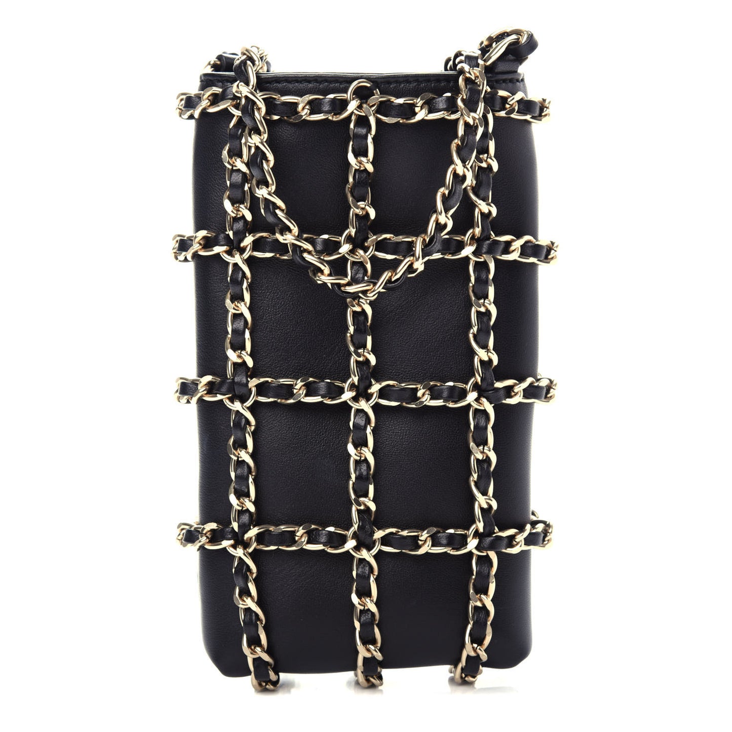 Lambskin Tech Me Out Clutch With Chain Black