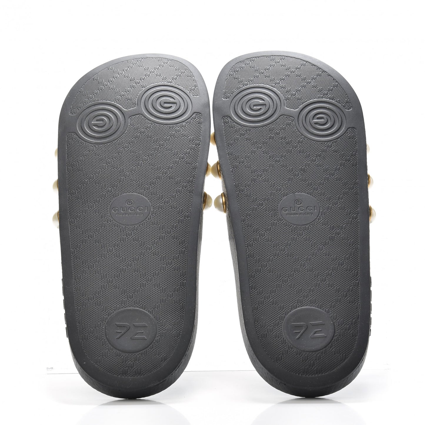 GG Supreme Monogram Slide Pearls Sandals 39 Beige