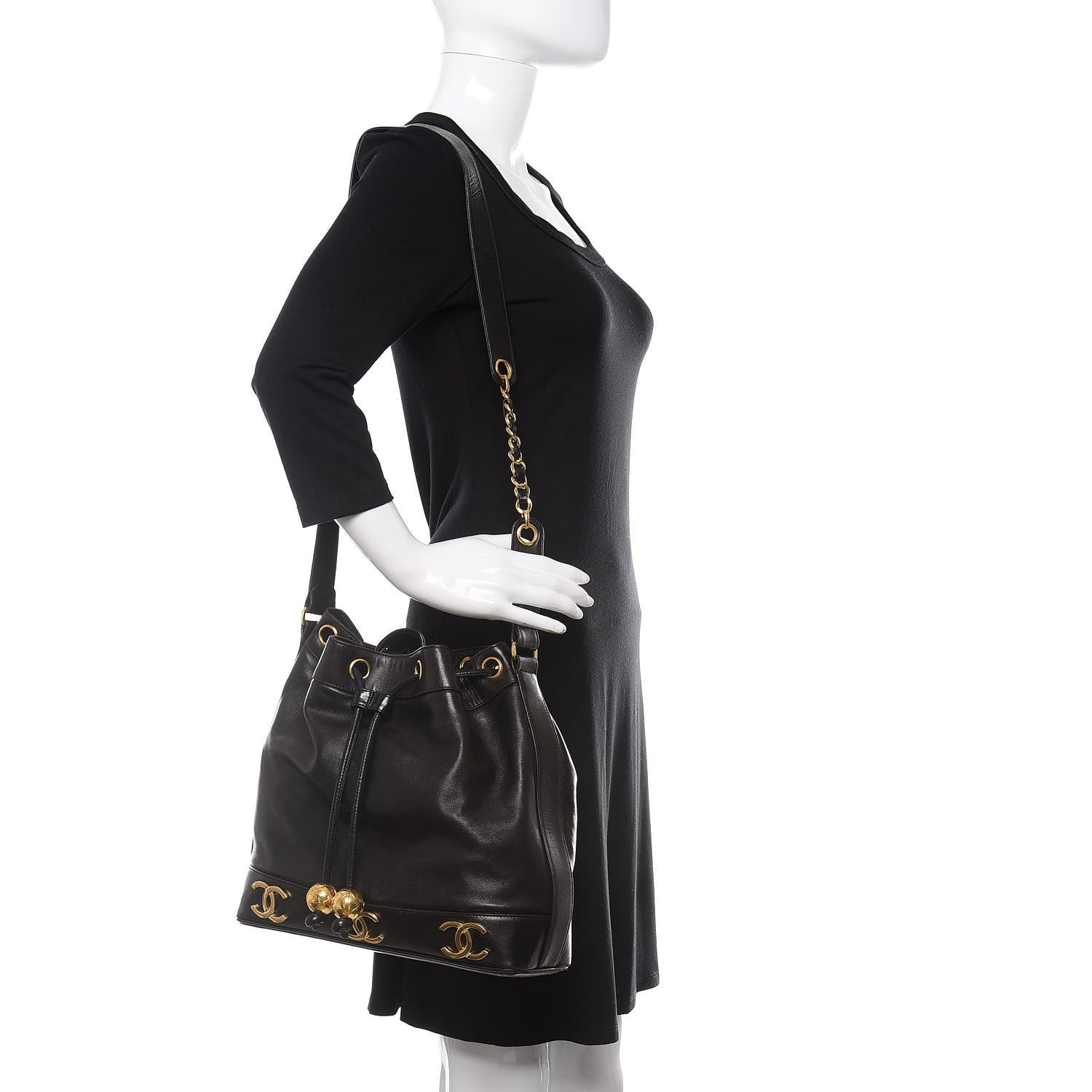 Chanel Lambskin Drawstring Bucket Bag Black 3 of 13