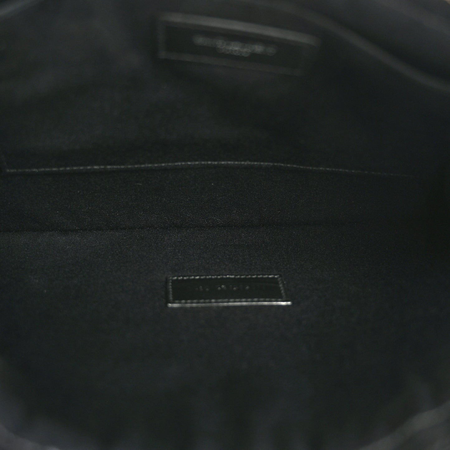 Raffia Calfskin Rive Gauche Zipped Pouch Naturale Black