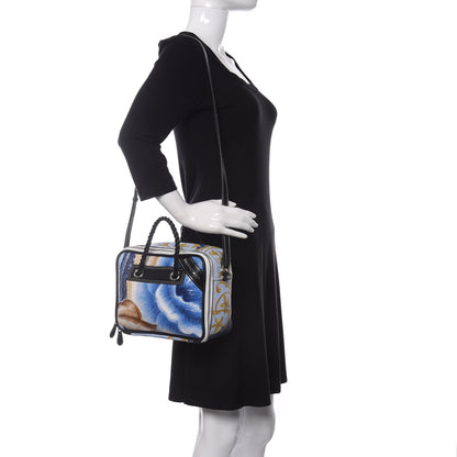 Balenciaga Agneau Floral Print Small Blanket Square Tote Bleu 2 of 9