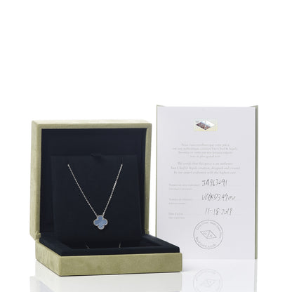 Van Cleef & Arpels 18K White Gold Chalcedony Vintage Alhambra Pendant Necklace 7 of 7