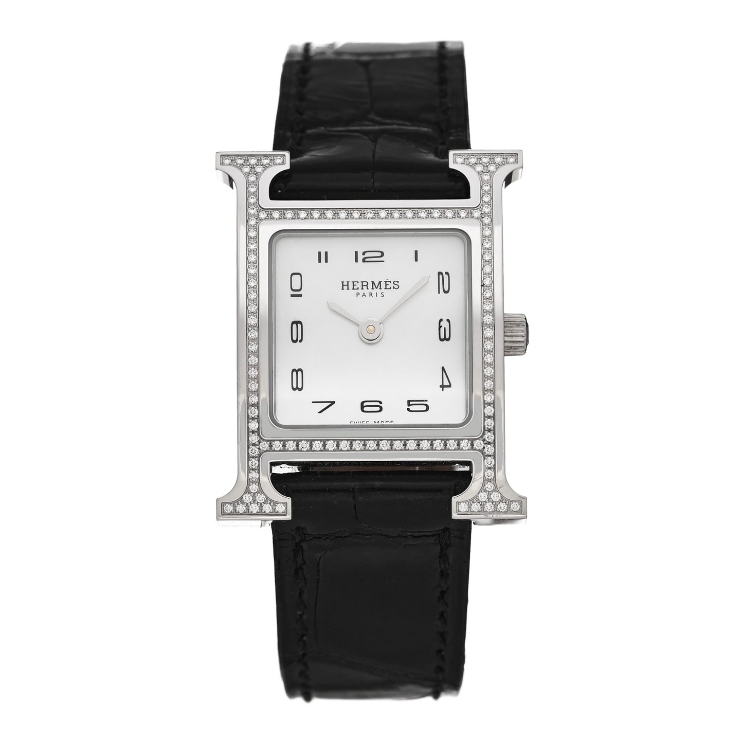 Stainless Steel Alligator Diamond Bezel Mother of Pearl 21mm Heure H Hour Quartz Watch Noir