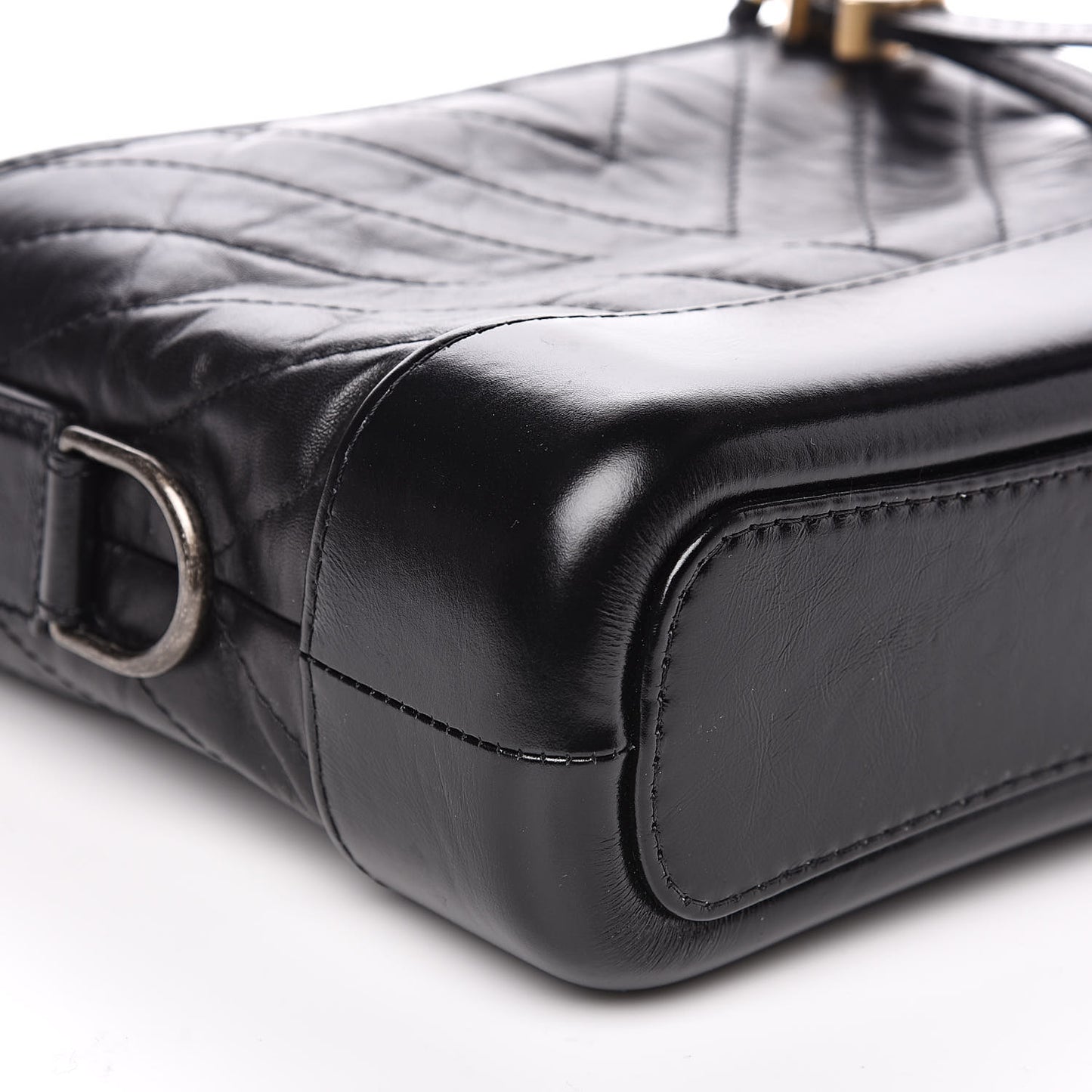 Aged Calfskin Chevron Quilted Small Gabrielle Hobo Black