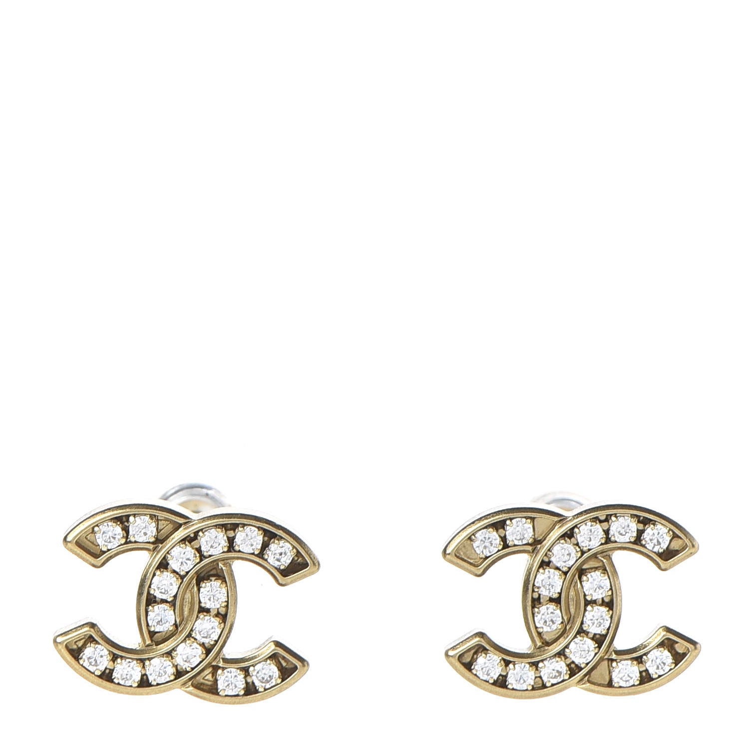 Chanel Crystal CC Earrings Gold 1 of 5