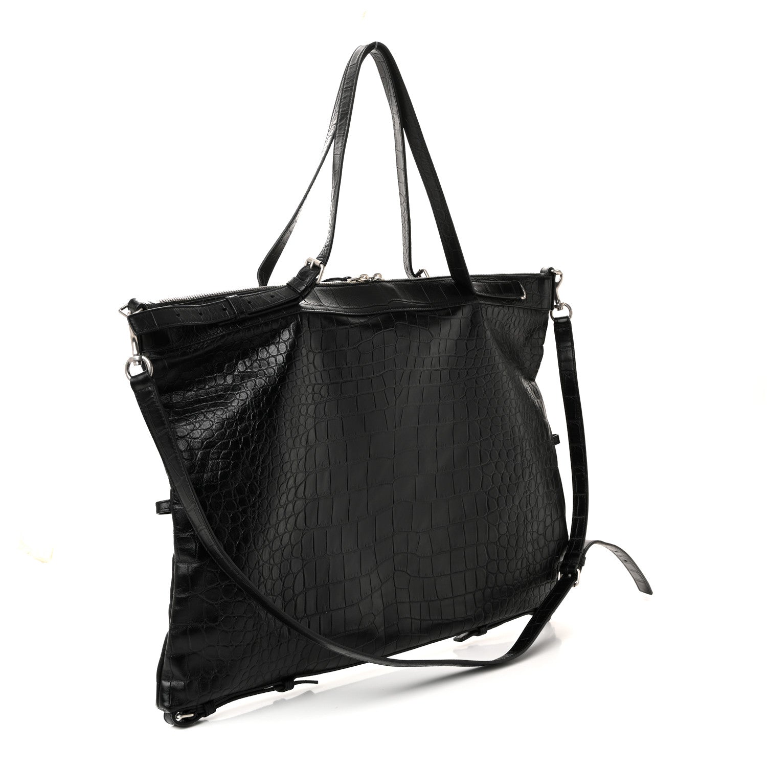 Saint Laurent Calfskin Crocodile Embossed Large Convertible ID Bag Black 3 of 9