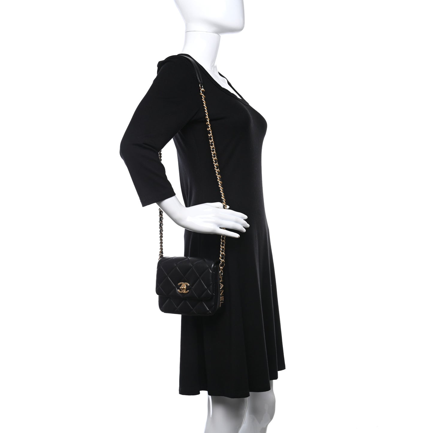 Calfskin Quilted Small Framing Chain Bag Black