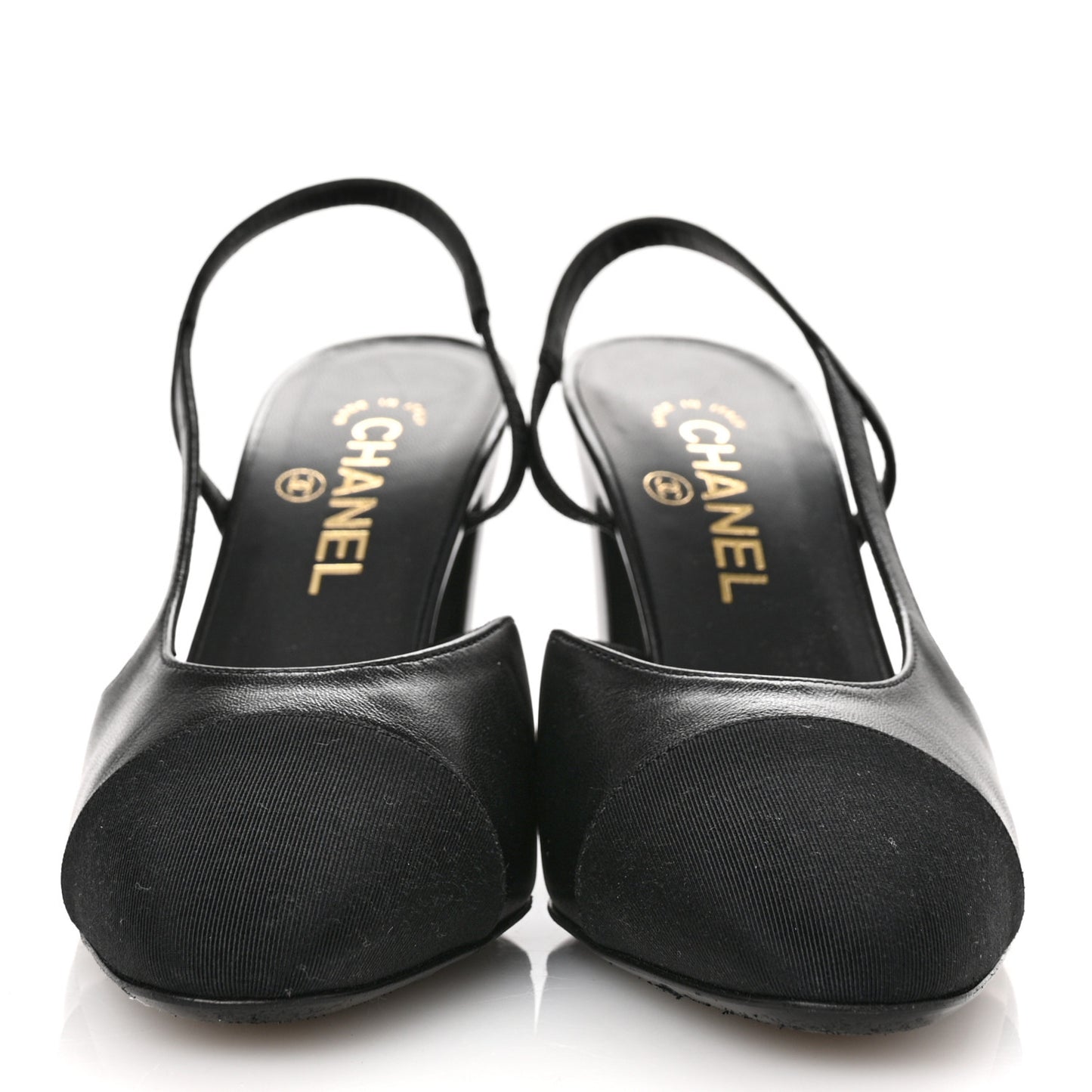 Goatskin Grosgrain Cap Toe CC Slingback Pumps 36 Black