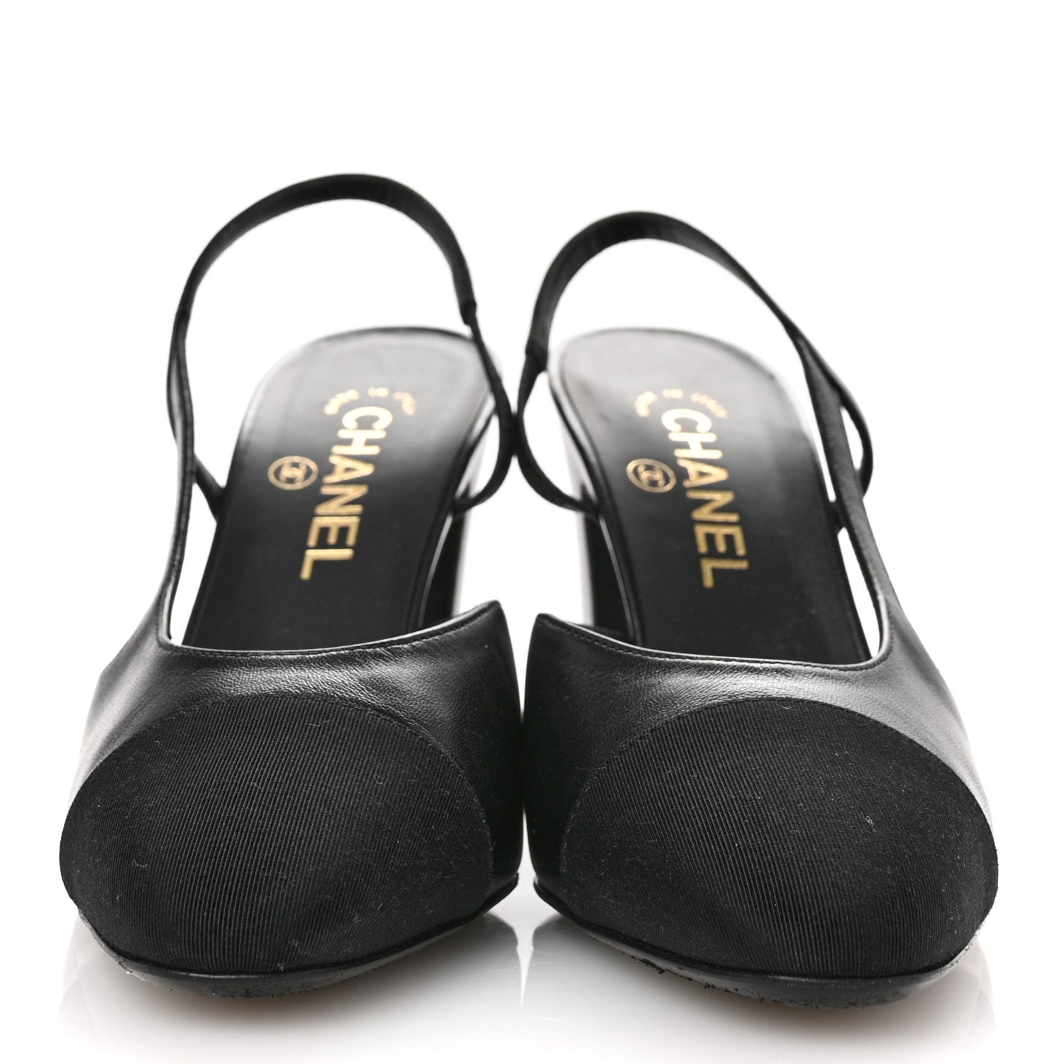 Chanel Goatskin Grosgrain Cap Toe CC Slingback Pumps 36 Black 3 of 10