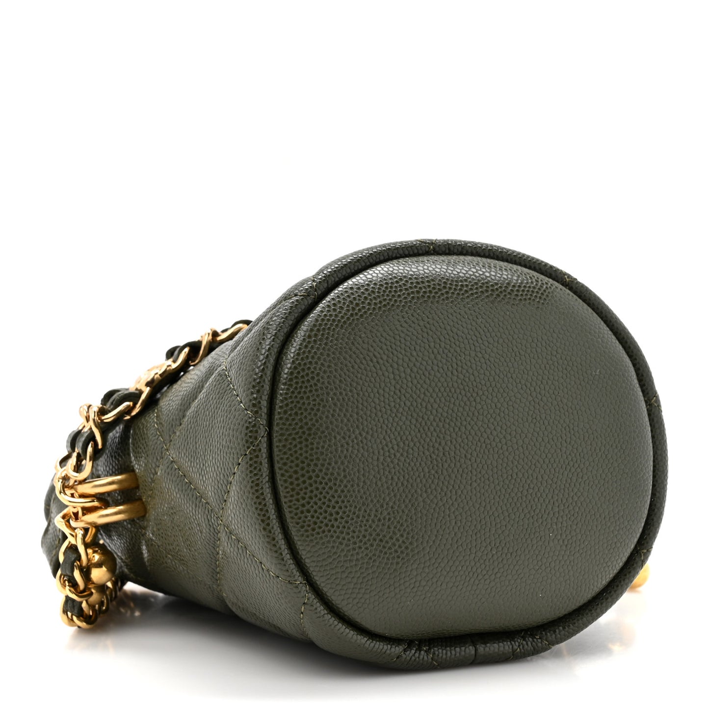 Caviar Quilted Coco First Bucket Clutch With Chain Khaki