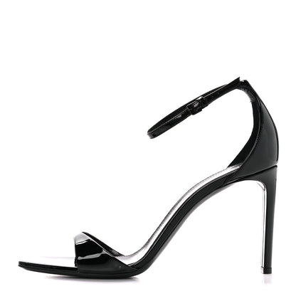 Saint Laurent Patent Calfskin Bea 90 Ankle Strap Sandals 40 Black 1 of 8
