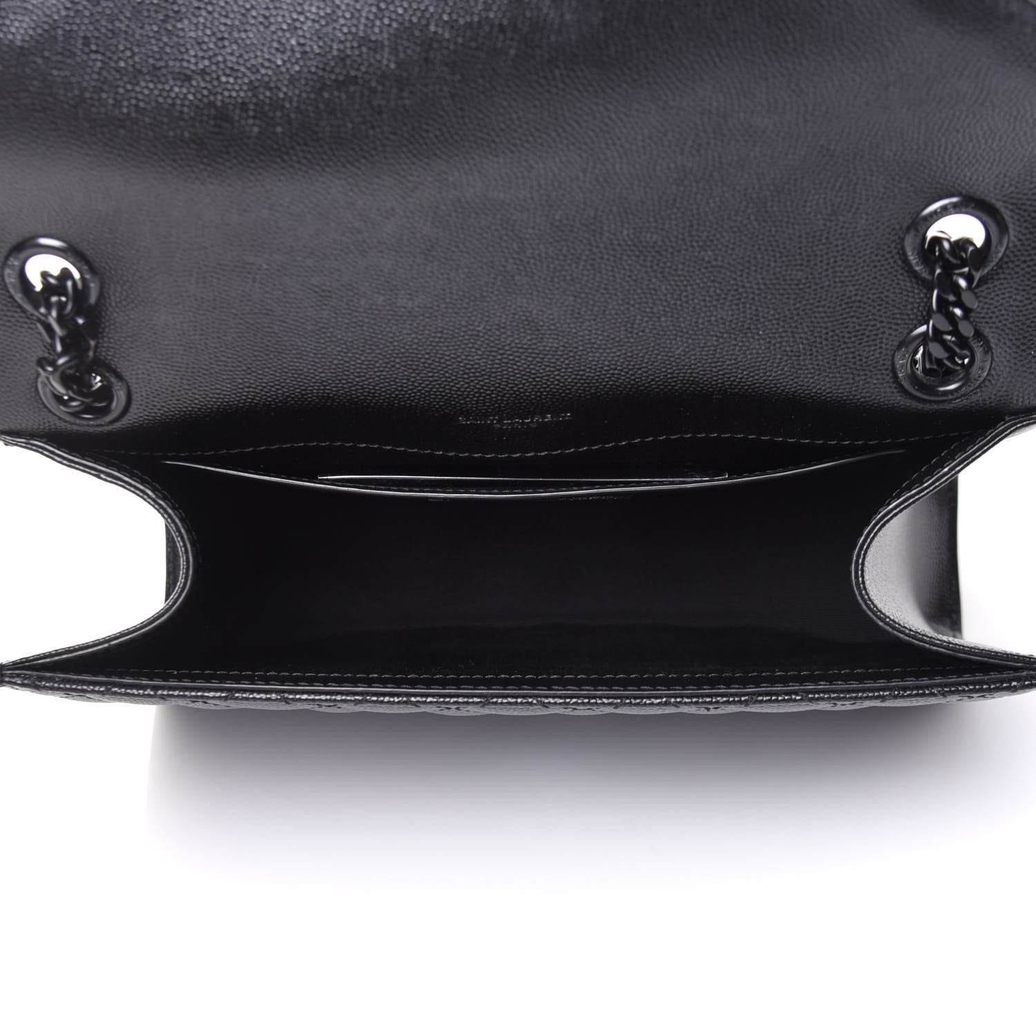 Saint Laurent Grain De Poudre Textured Mixed Matelasse Triquilt Medium Monogram Satchel Black 5 of 10