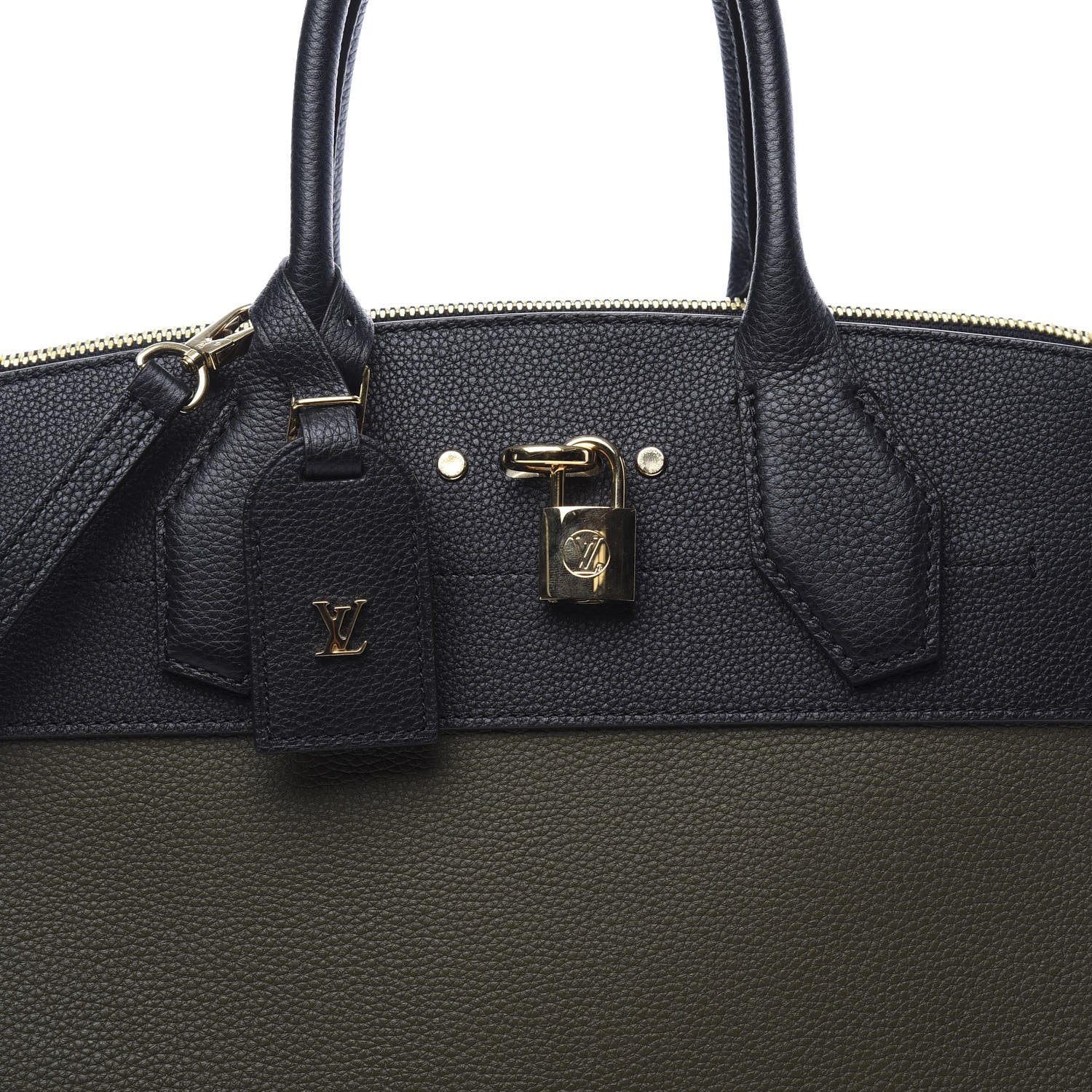 Louis Vuitton Calfskin City Steamer MM Kaki Black 9 of 10