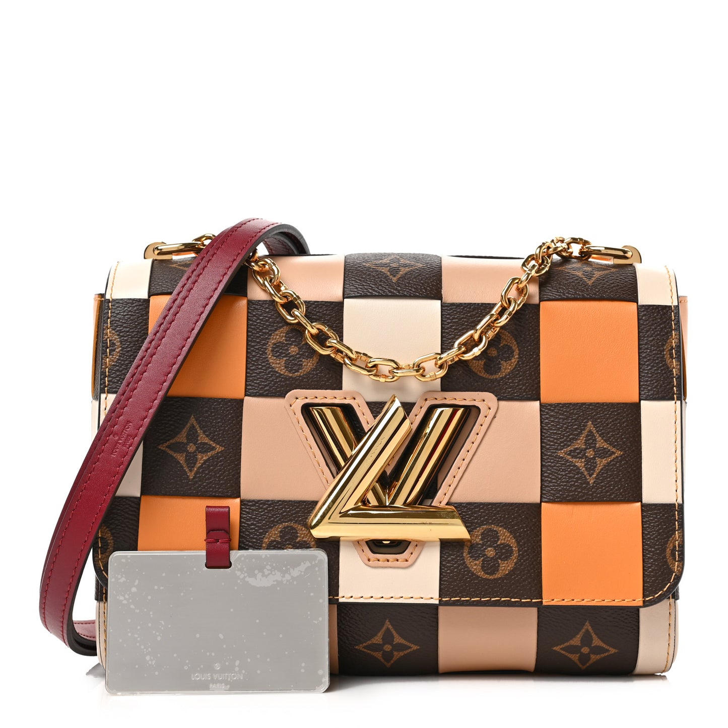 Calfskin Monogram Check Twist MM Beige White Orange