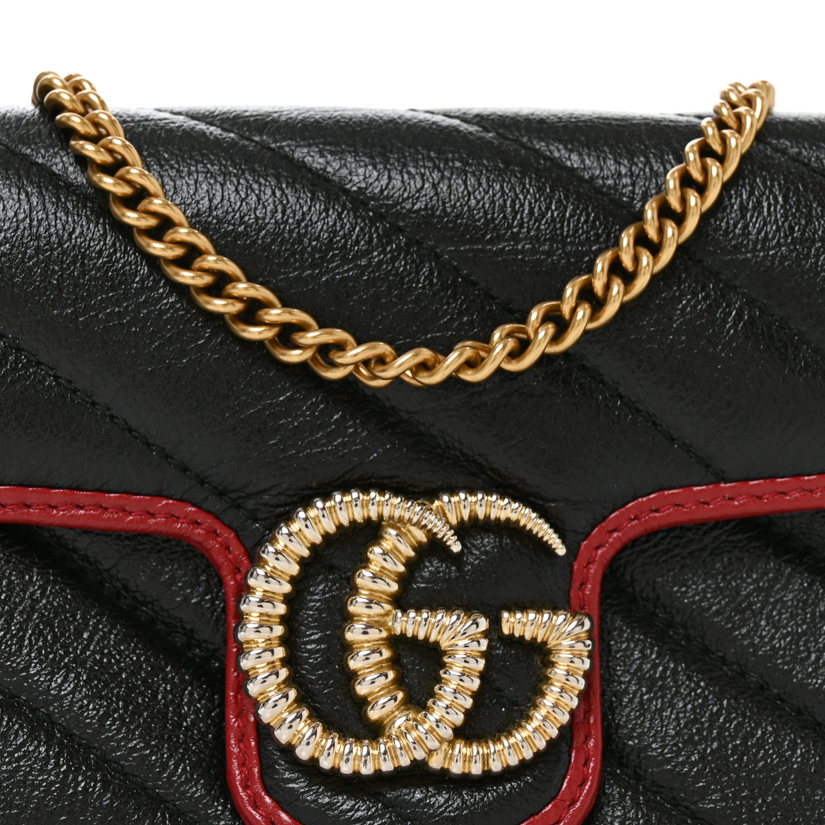 Gucci Vintage Effect Calfskin Matelasse Diagonal Super Mini Torchon GG Marmont Shoulder Bag Black Romantic Cherry 8 of 10