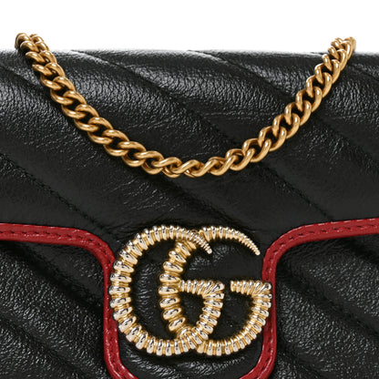 Gucci Vintage Effect Calfskin Matelasse Diagonal Super Mini Torchon GG Marmont Shoulder Bag Black Romantic Cherry 8 of 10