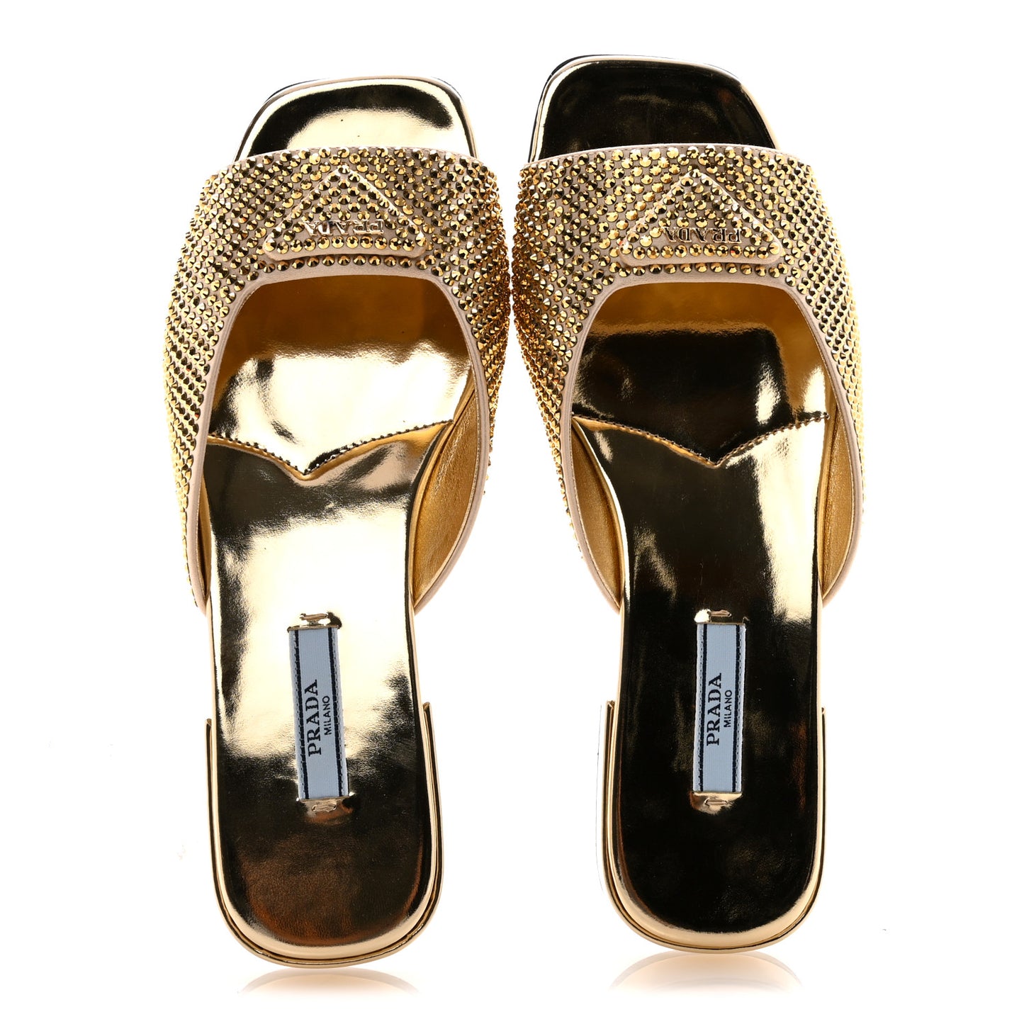 Satin Crystal Logo 10mm Slide Sandals 38 Platino
