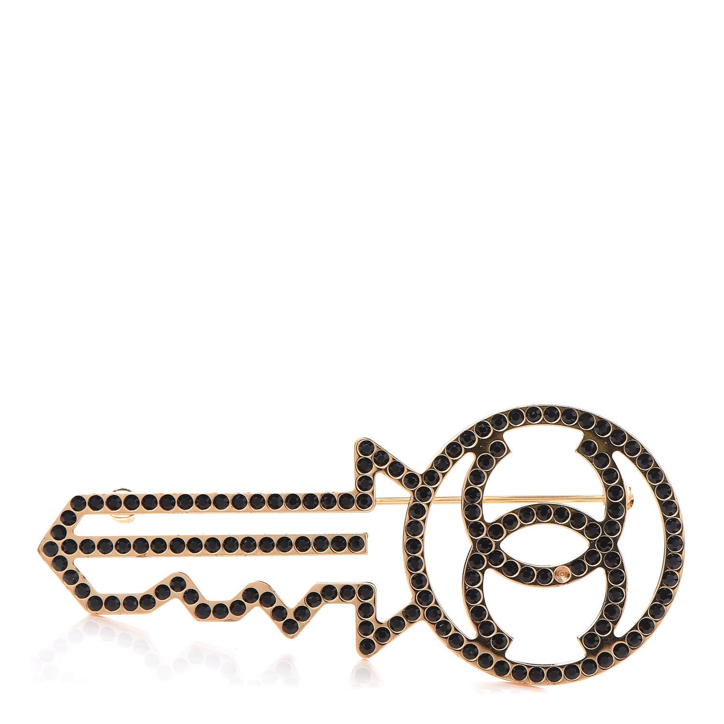 Crystal CC Key Brooch Black Gold