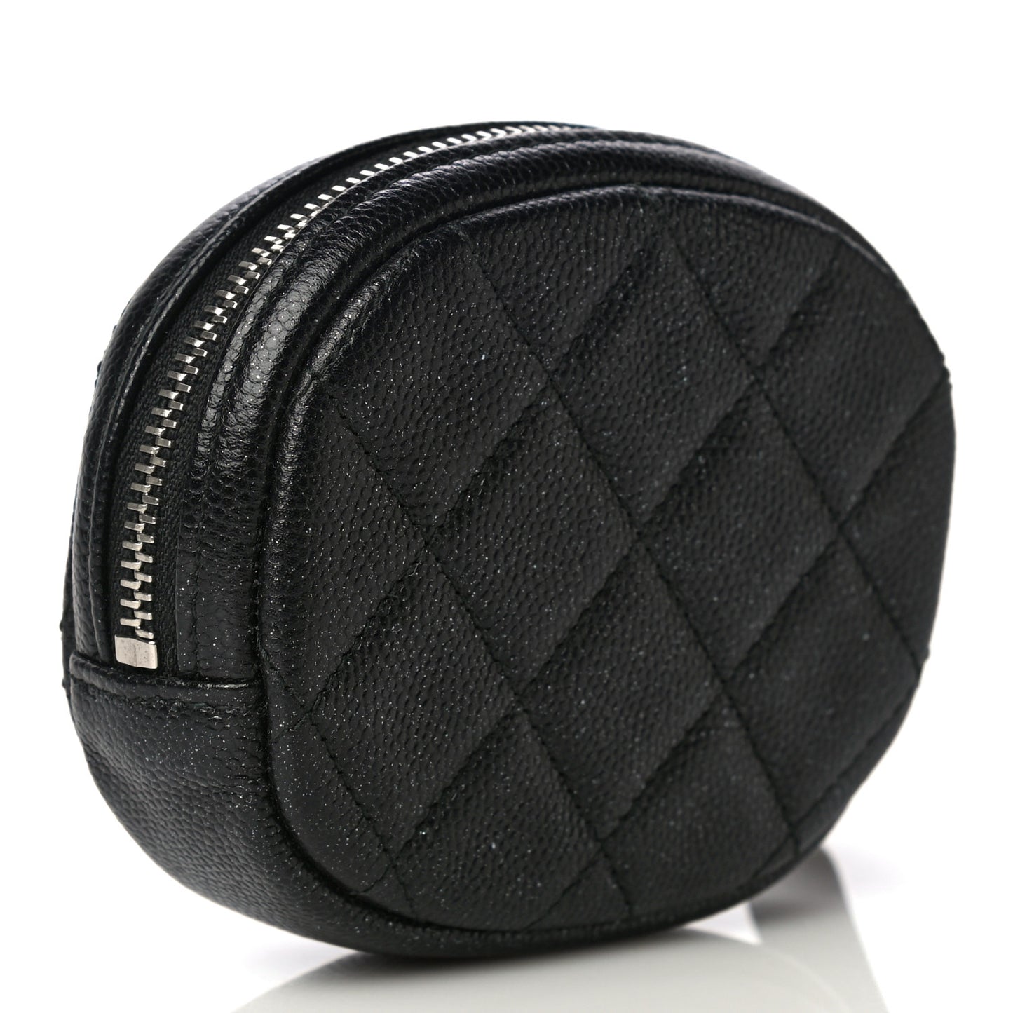 Iridescent Caviar Quilted Zip Around Classic Coin Purse Black