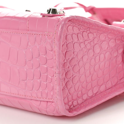 Balenciaga Shiny Supple Calfskin Crocodile Embossed Classic Silver Hardware Mini City Baby Pink 9 of 9