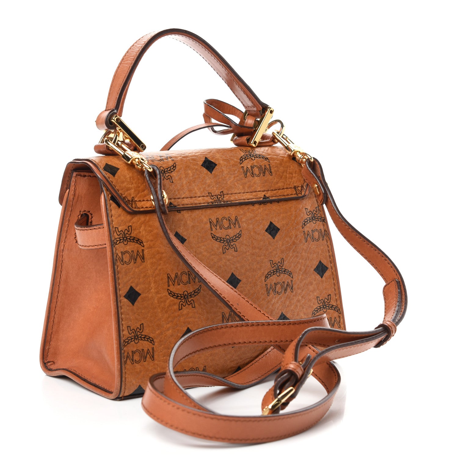 MCM Visetos Mini Heritage Top Handle Satchel Cognac 3 of 10
