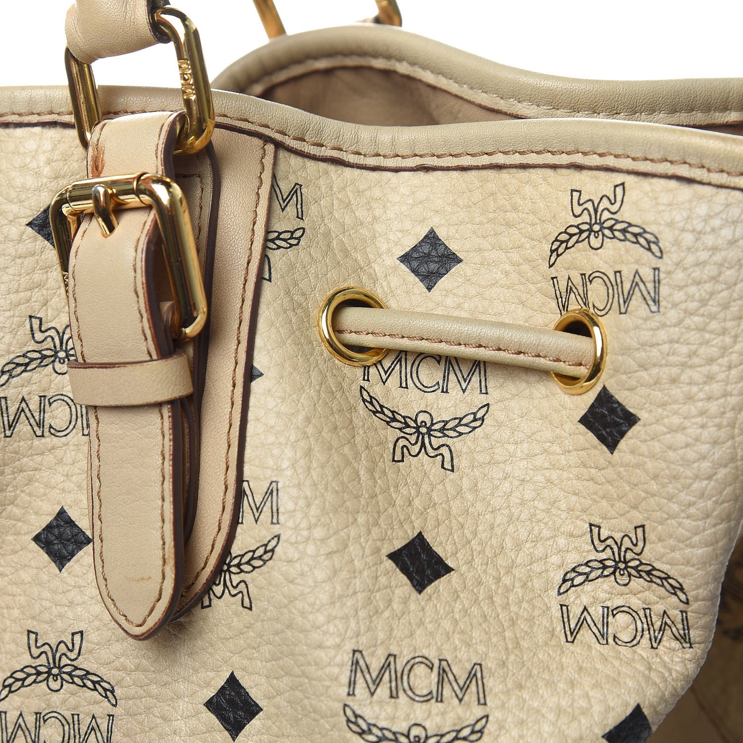 MCM Visetos Medium Drawstring Shopper Beige 11 of 12