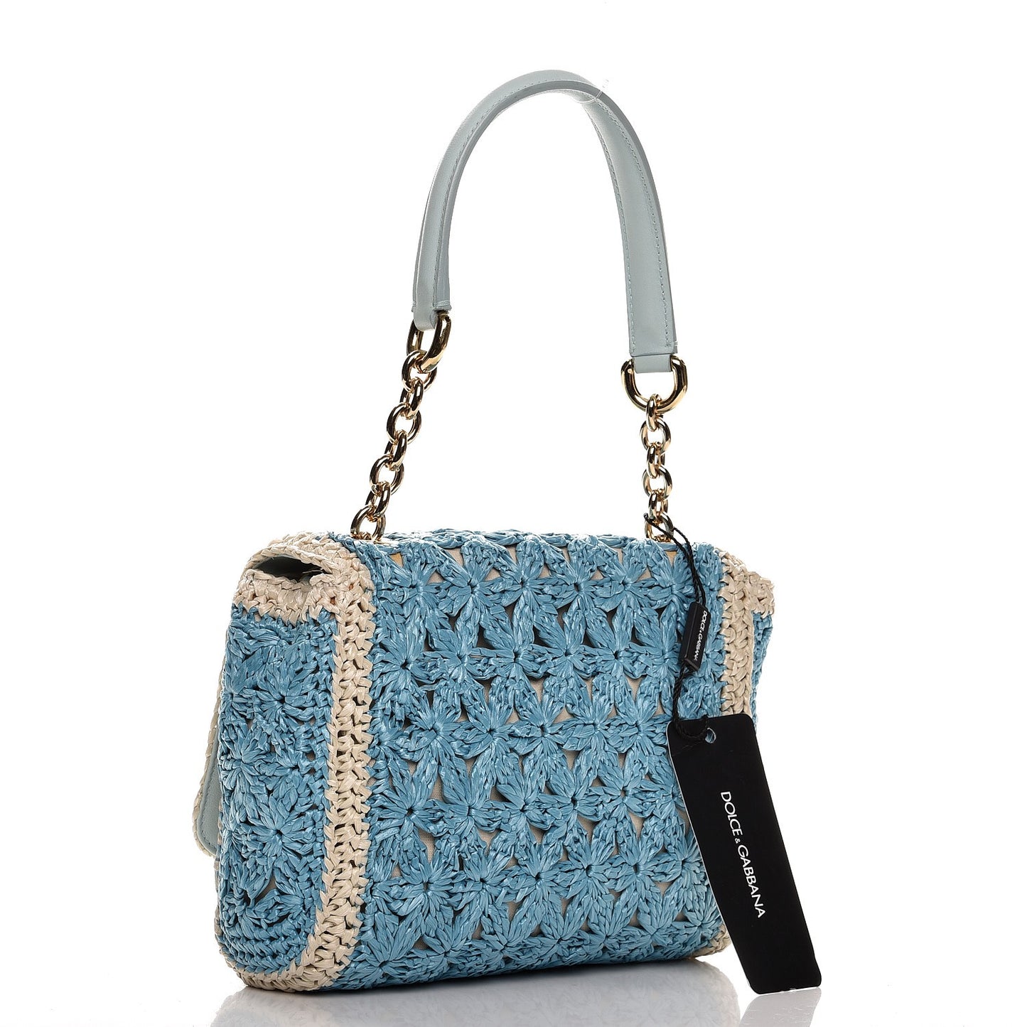 Raffia Studded Miss Charles Flap Shoulder Bag Sky Naked