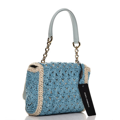 Dolce & Gabbana Raffia Studded Miss Charles Flap Shoulder Bag Sky Naked 3 of 8