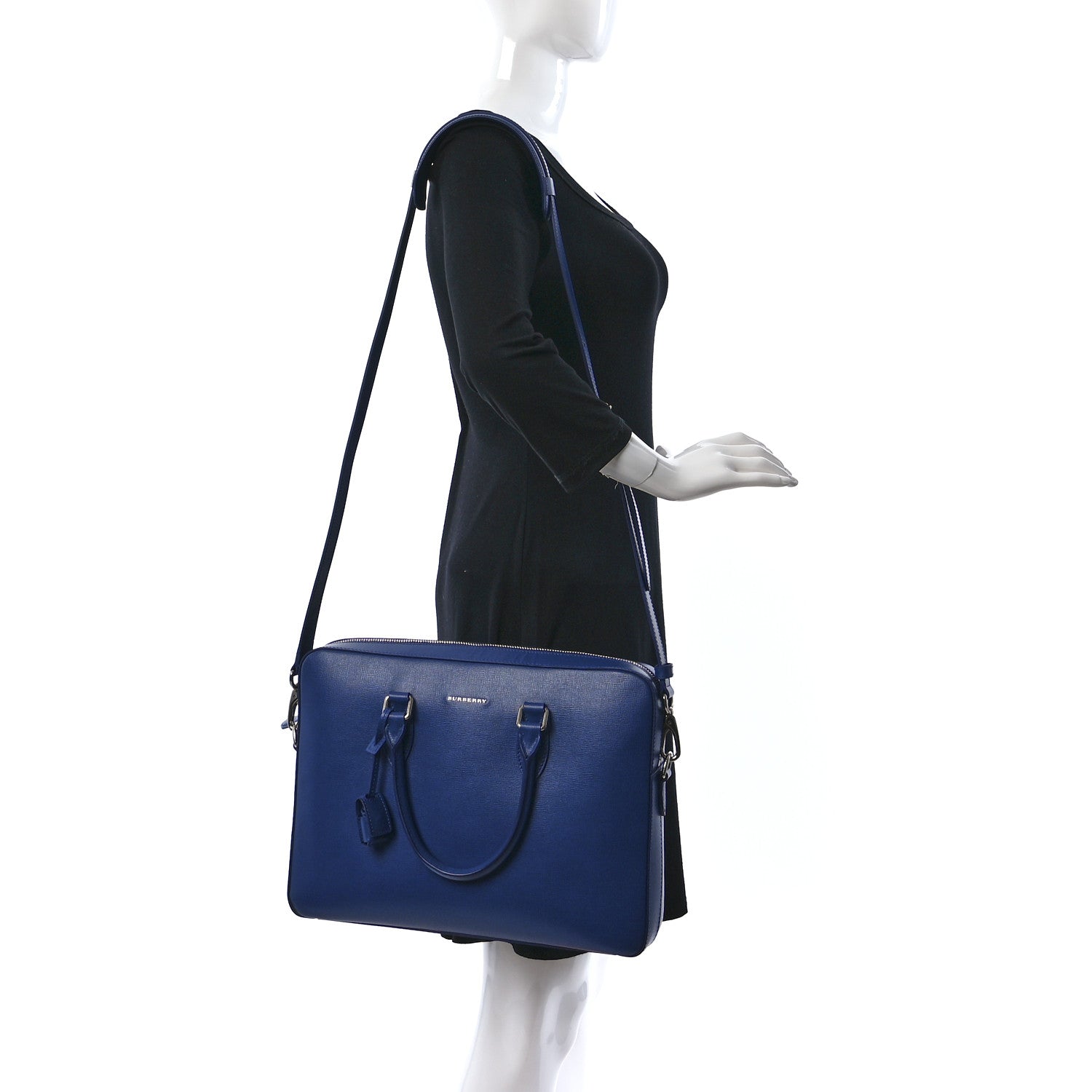 Burberry Textured Calfskin Barrow Briefcase Deep Blue 2 of 8