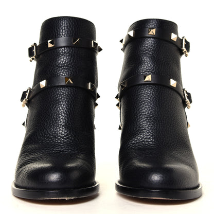 Valentino Garavani Pebbled Calfskin Rockstud Double Buckle 70mm Block Heel Ankle Boots 36 Black 4 of 8