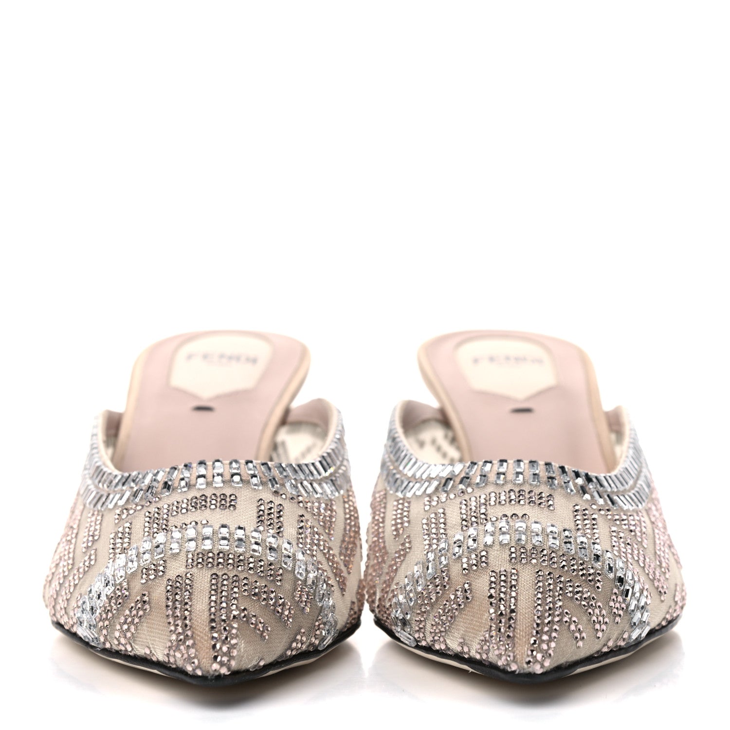 Fendi Technical Mesh Crystal FF Embellished Colibri 55mm Mules 38 Nude 2 of 8