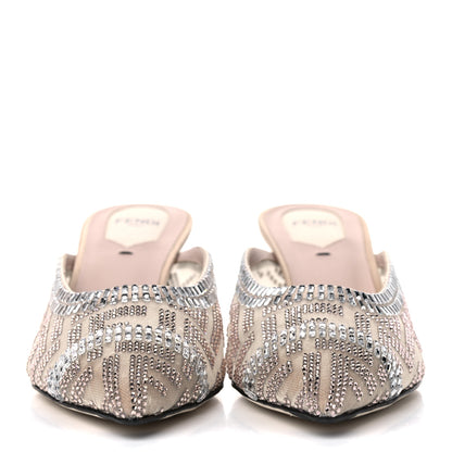 Fendi Technical Mesh Crystal FF Embellished Colibri 55mm Mules 38 Nude 2 of 8